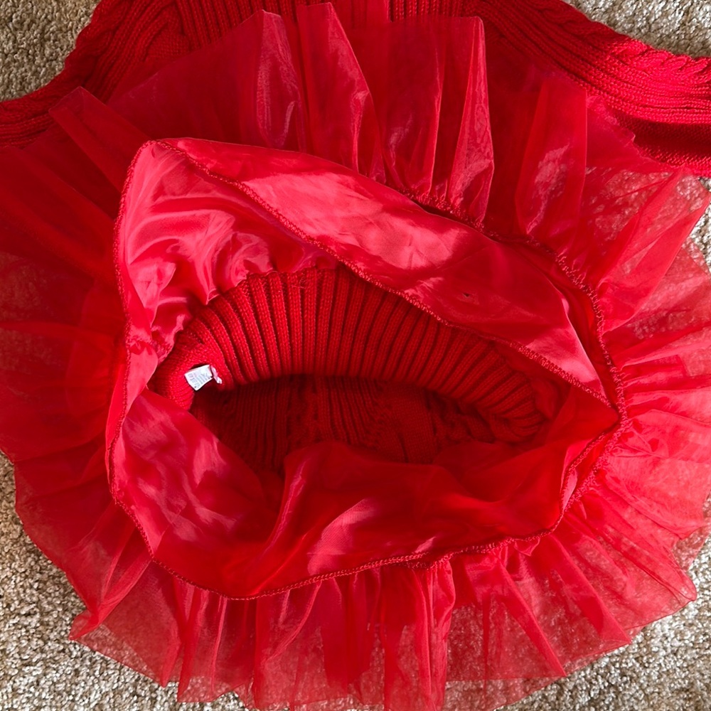 Red Knit Dress with Ruffle Skirt - Picture 5 of 5